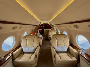Luxury private jet charter cabin interior for flights to or from Bozeman, Montana