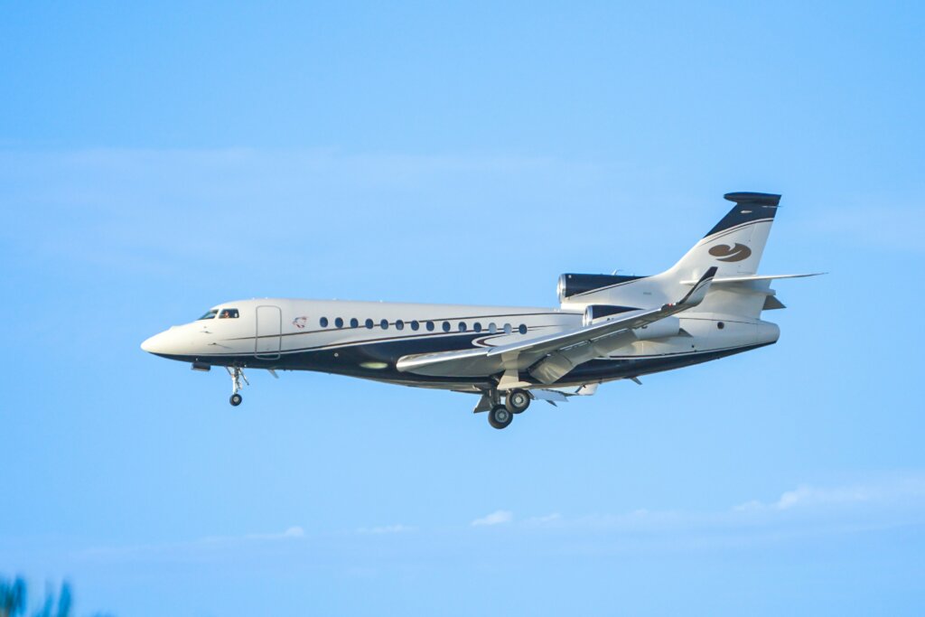 Private jet landing on a charter flight from Los Angeles to Bozeman