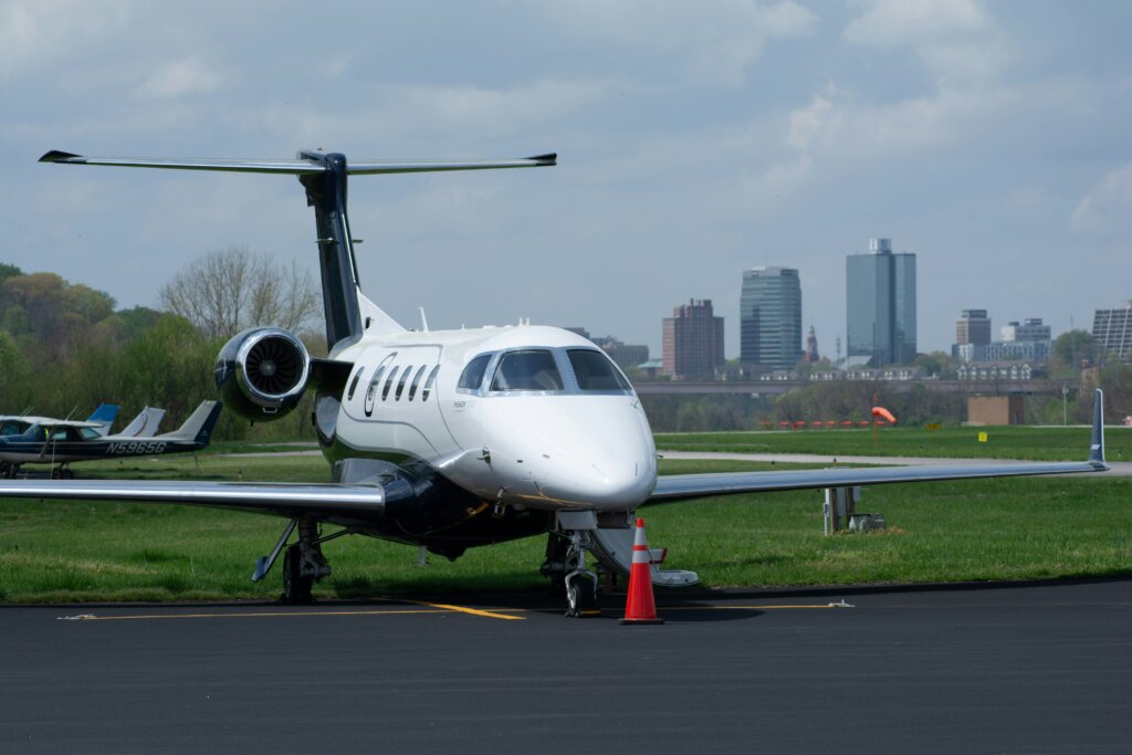 Private jet on the ground before a charter flight from Atlanta to Charleston