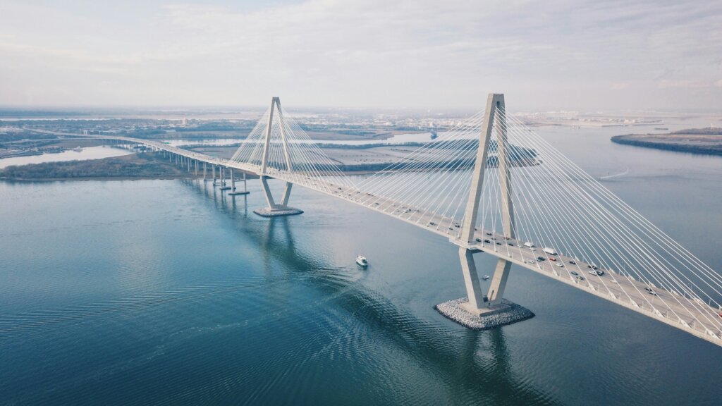 Arthur Ravenel Jr. Bridge in Charleston SC on the Chicago charter flight route